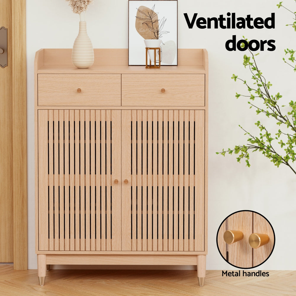 Shoe Rack Cabinet 4-Tier 16 Pairs - Pine