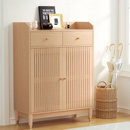 Shoe Rack Cabinet 4-Tier 16 Pairs - Pine