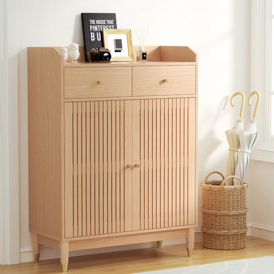 Shoe Rack Cabinet 4-Tier 16 Pairs - Pine