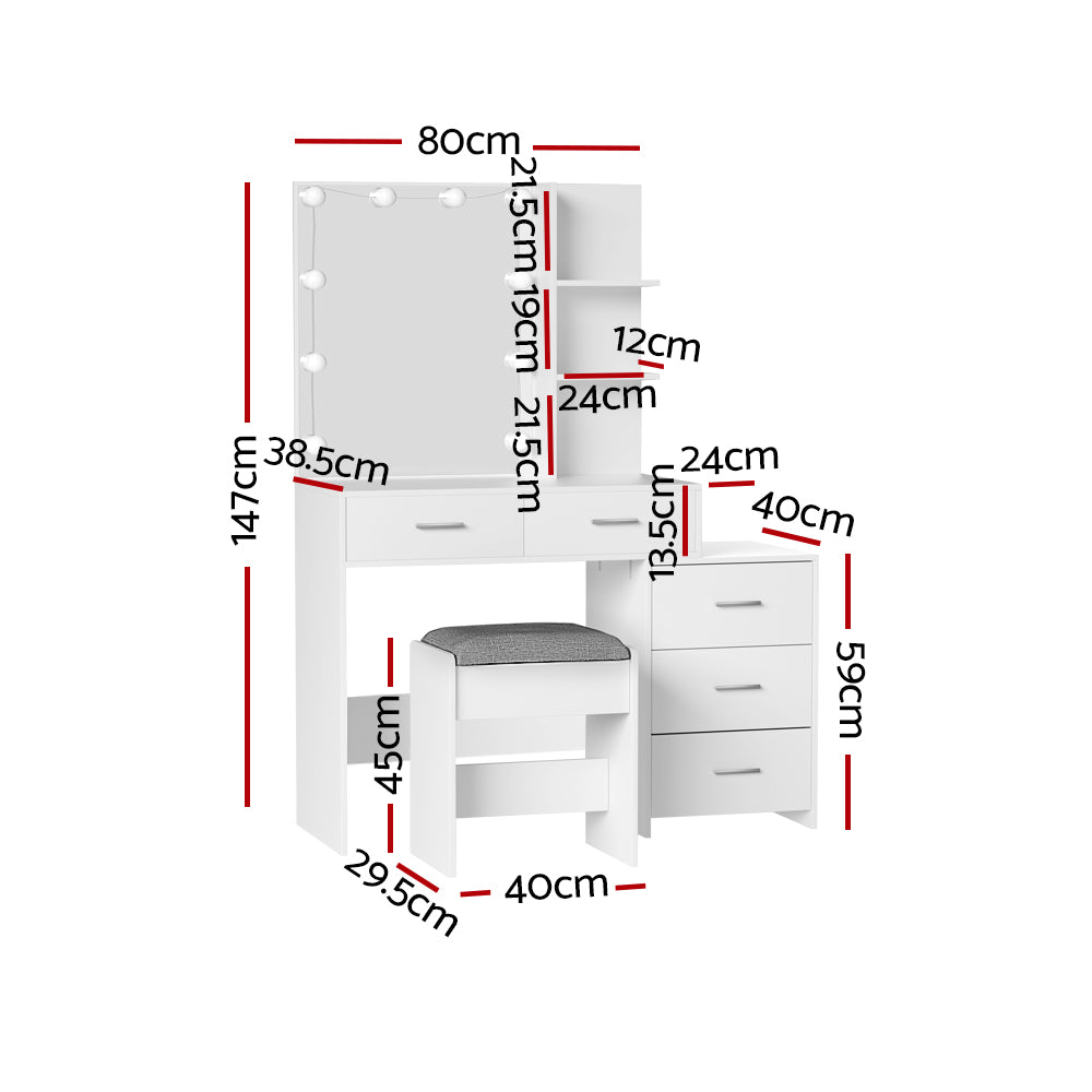 Dale Dressing Table Set Stool 10 LED Bulbs - White