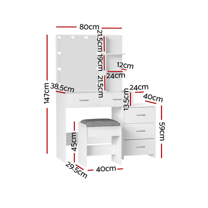 Dale Dressing Table Set Stool 10 LED Bulbs - White