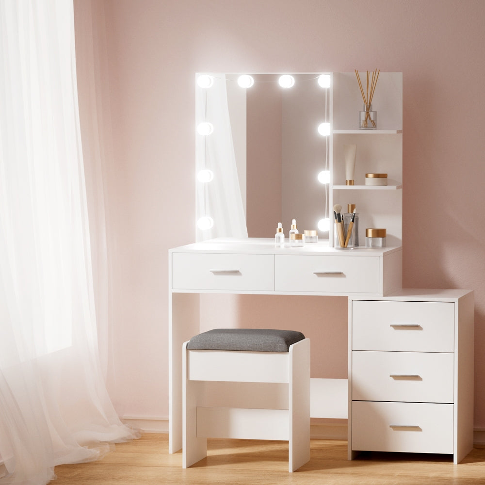Dale Dressing Table Set Stool 10 LED Bulbs - White