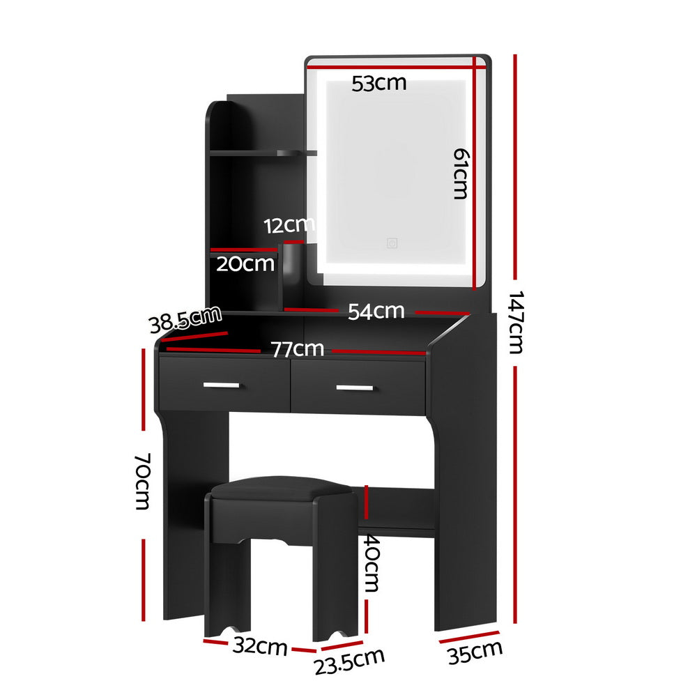 Dressing Table Set Stool LED - Black