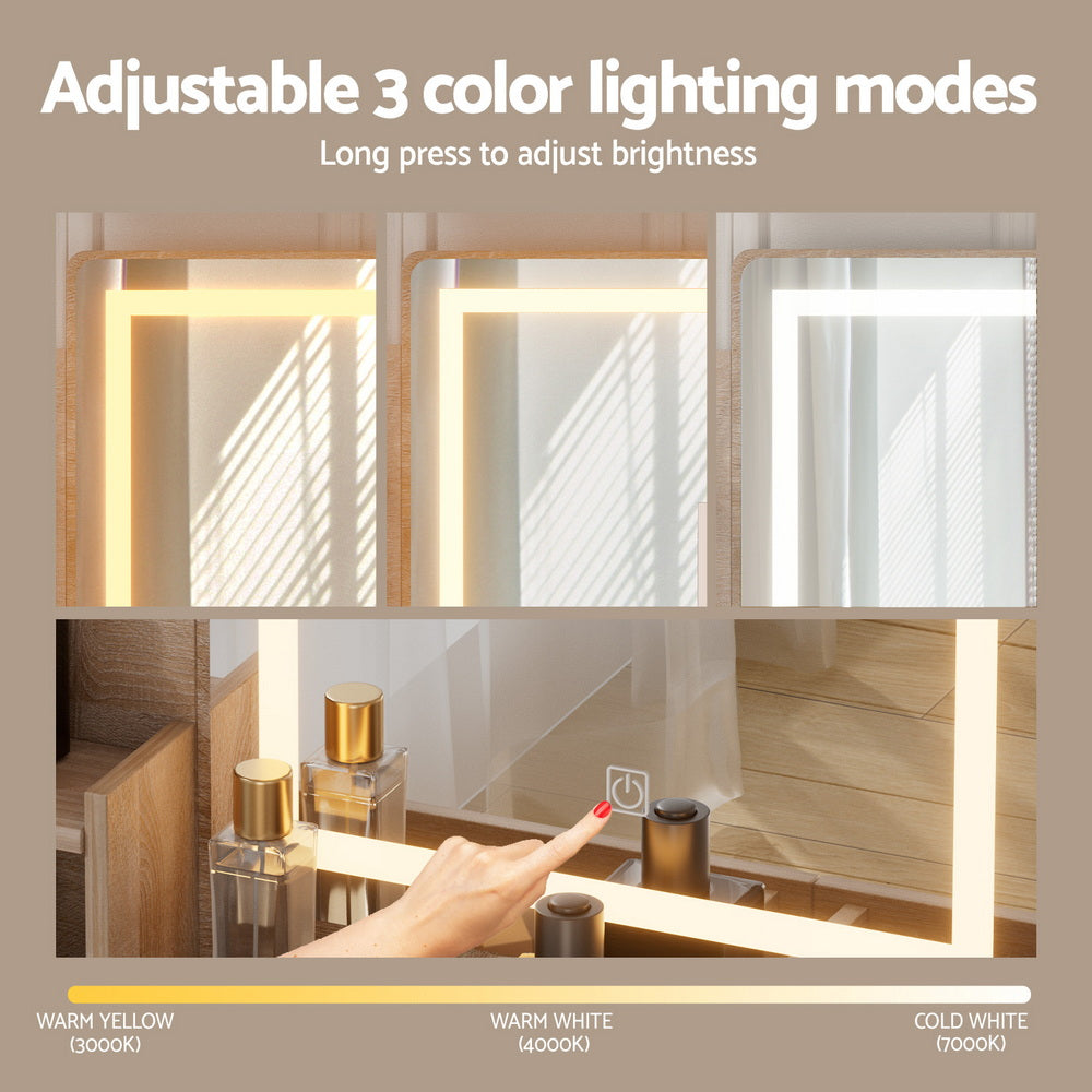 Dressing Table Set Stool LED - Wood