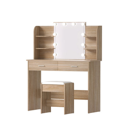 Dressing Table Set Stool 10 LED Bulbs - Wood