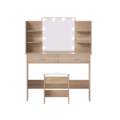Dressing Table Set Stool 10 LED Bulbs - Wood