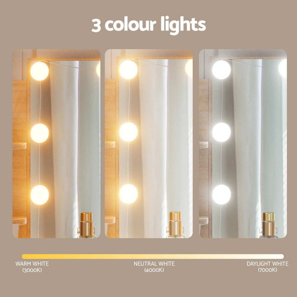 Dressing Table Set Stool 10 LED Bulbs - Wood