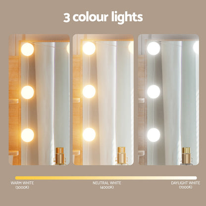 Dressing Table Set Stool 10 LED Bulbs - Wood