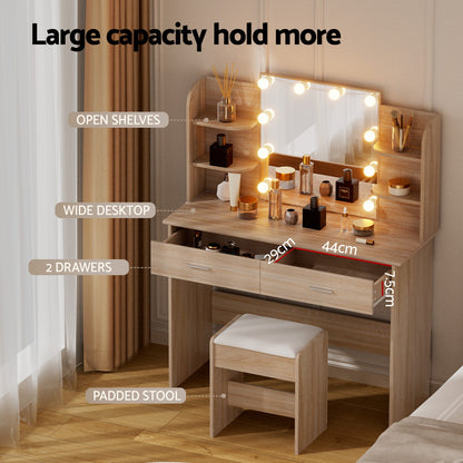 Dressing Table Set Stool 10 LED Bulbs - Wood