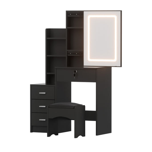 Dressing Table Vanity Desk Set Stool LED - Black