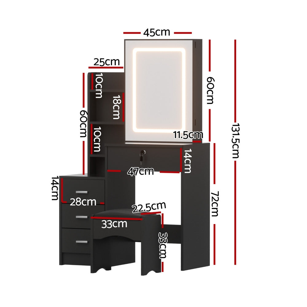 Dressing Table Vanity Desk Set Stool LED - Black