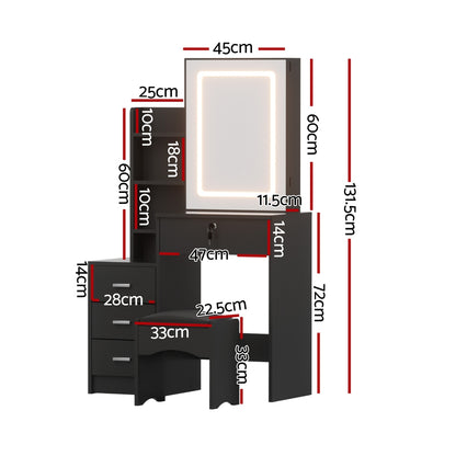 Dressing Table Vanity Desk Set Stool LED - Black