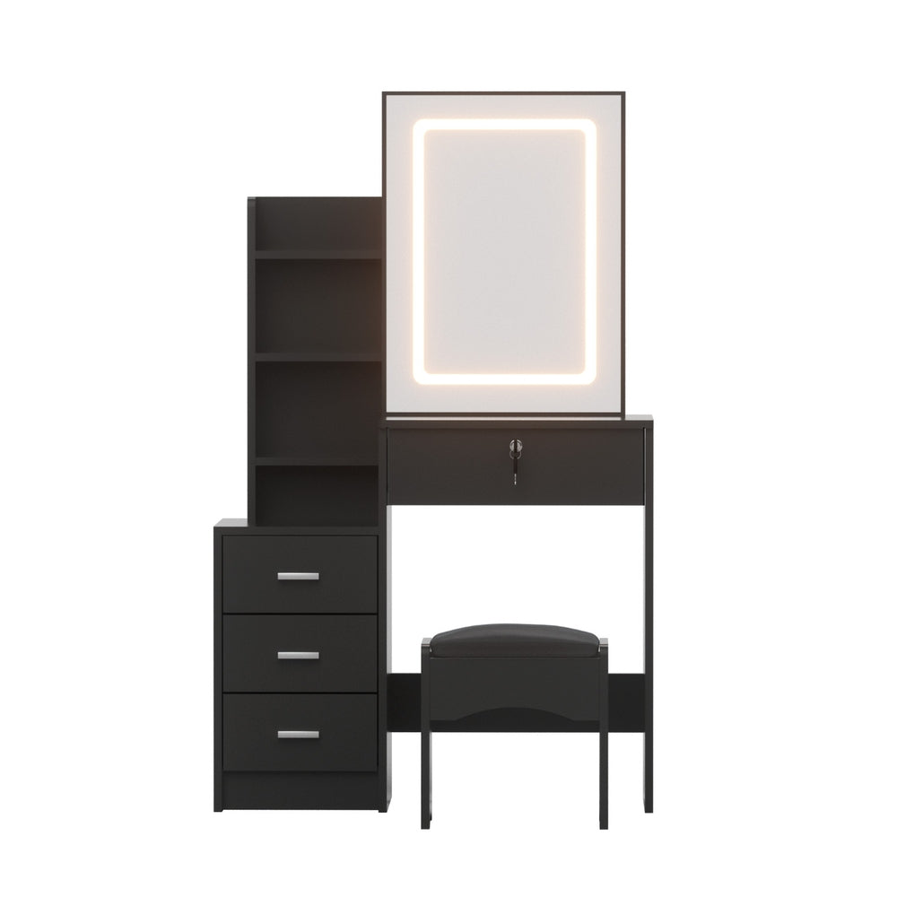 Dressing Table Vanity Desk Set Stool LED - Black