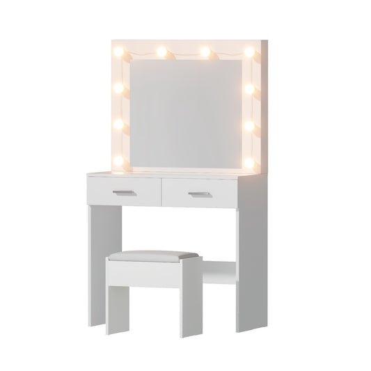 Dressing Table Vanity Desk Set Stool 10 LED Bulbs - White
