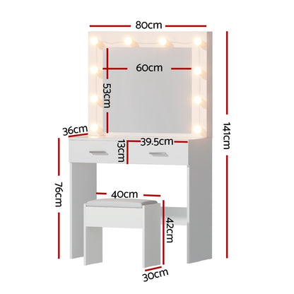 Dressing Table Vanity Desk Set Stool 10 LED Bulbs - White
