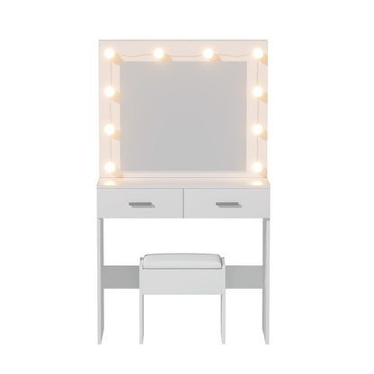 Dressing Table Vanity Desk Set Stool 10 LED Bulbs - White