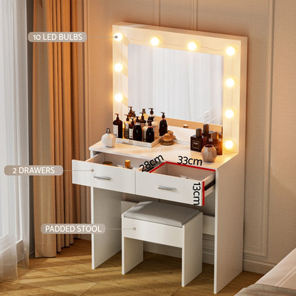 Dressing Table Vanity Desk Set Stool 10 LED Bulbs - White