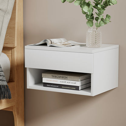 Floating Bedside Table Nightstand Drawer - White
