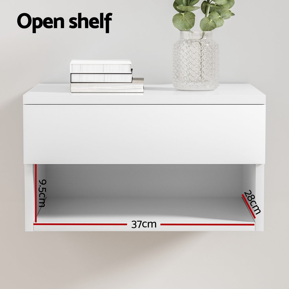Floating Bedside Table Nightstand Drawer - White