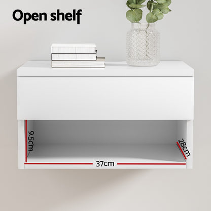 Floating Bedside Table Nightstand Drawer - White