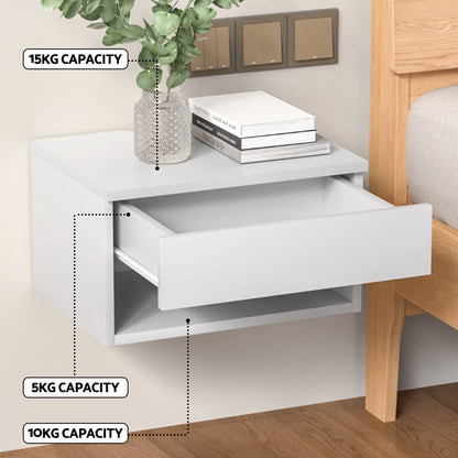 Floating Bedside Table Nightstand Drawer - White