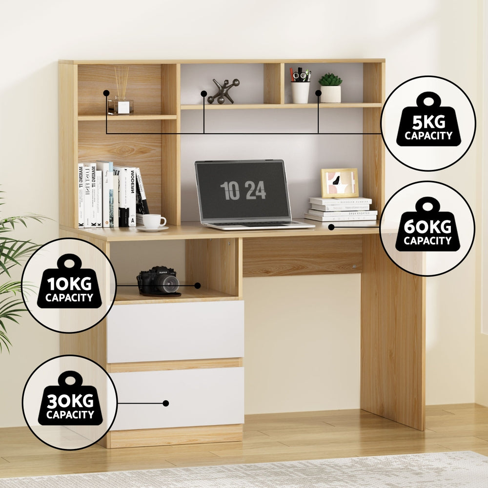 Computer Desk Office Study Desks Table Bookshelf Drawer - Oak