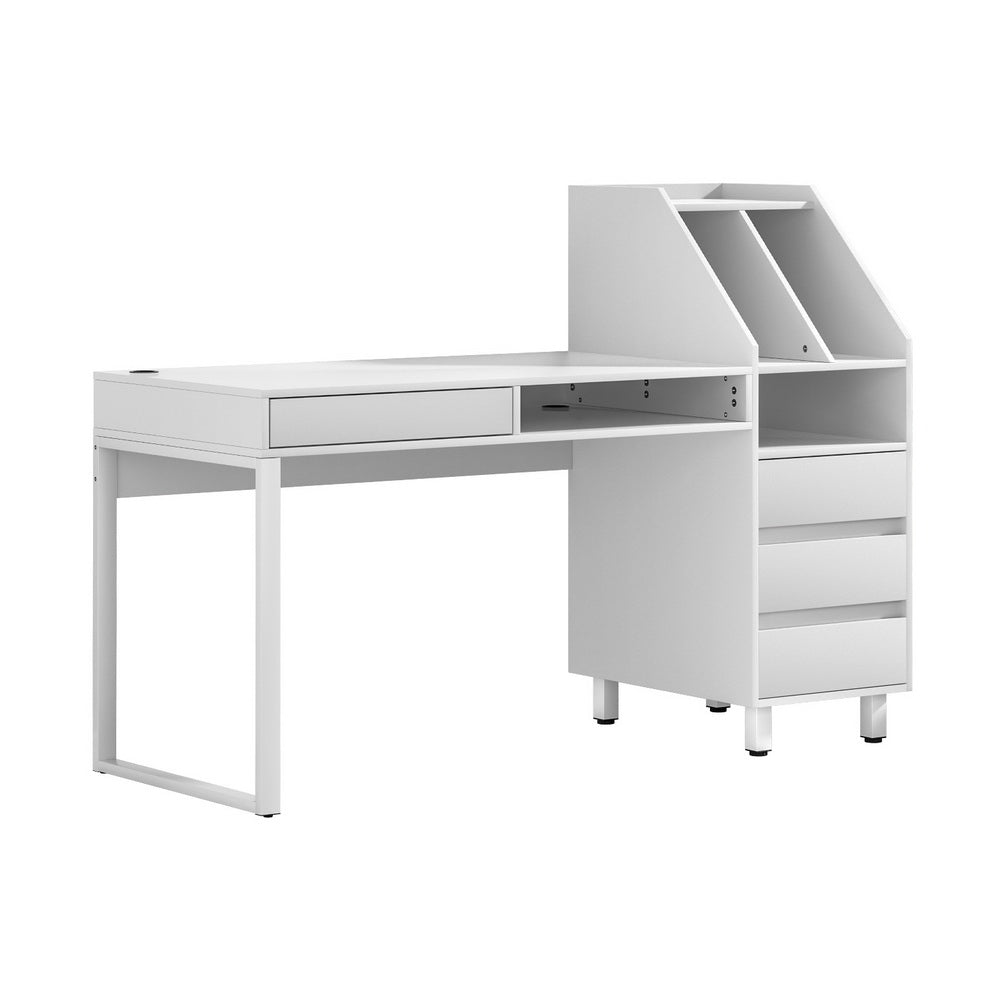 Computer Desk Office Study Desks Table Drawer Bookshelf - White
