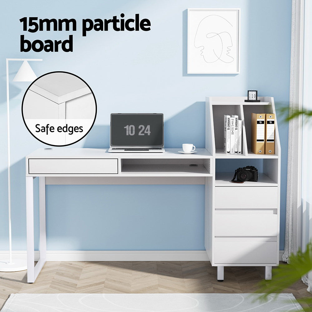 Computer Desk Office Study Desks Table Drawer Bookshelf - White