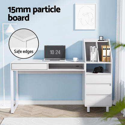 Computer Desk Office Study Desks Table Drawer Bookshelf - White