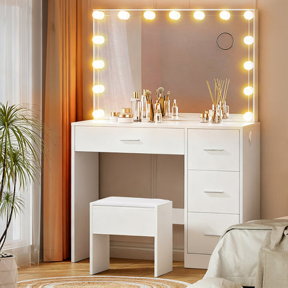 Darcy Dressing Table Set Stool 15 LED Bulbs - White
