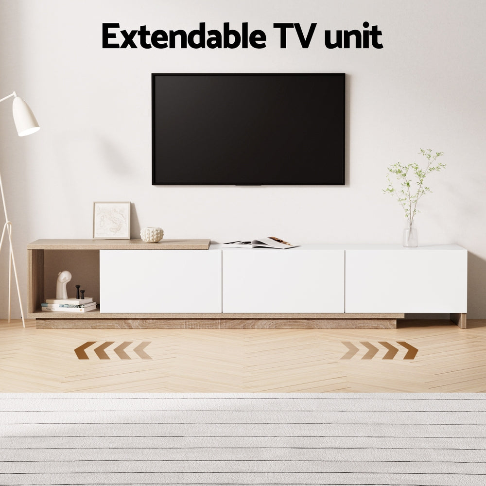 Extendable TV Cabinet Entertainment Unit Stand - White Oak