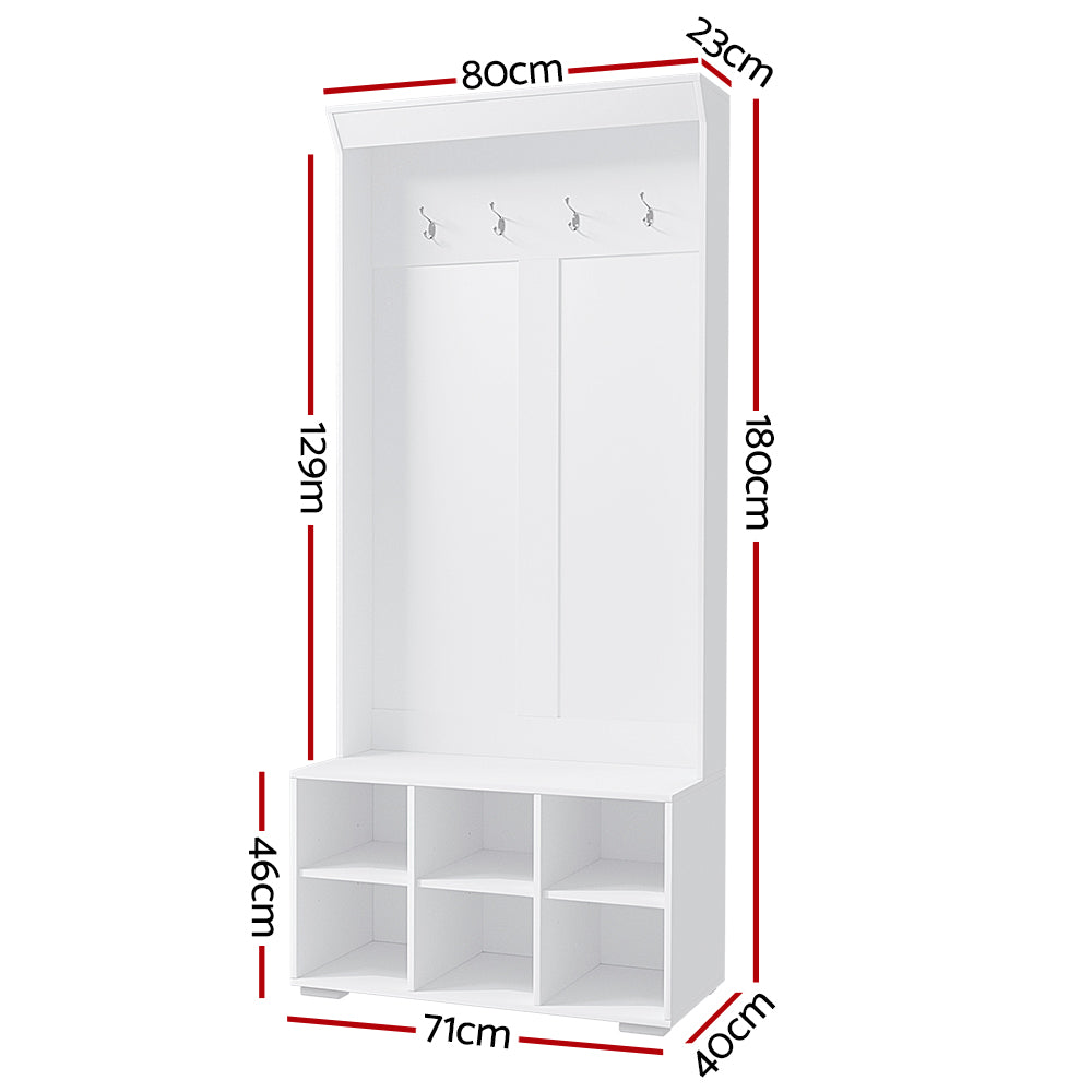 Max Shoe Rack Cabinet Hall Tree Coat Rack 180CM - White
