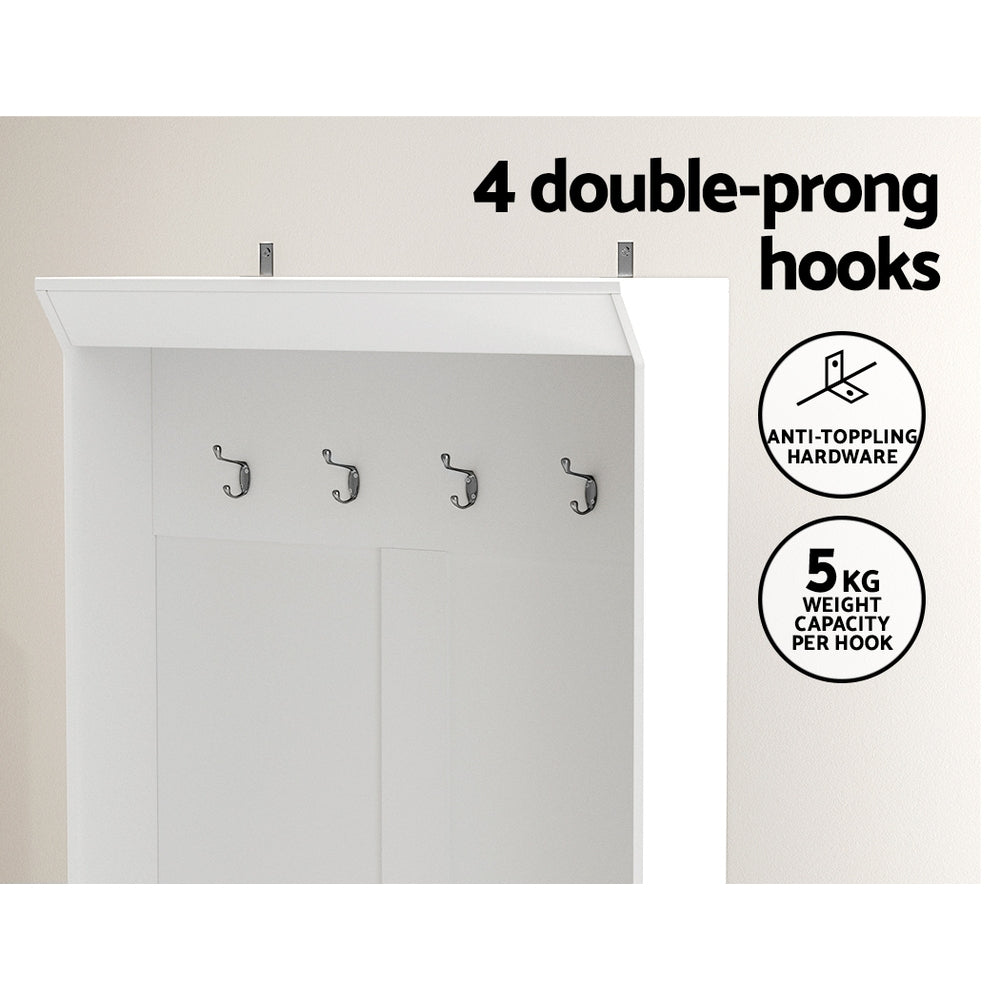 Max Shoe Rack Cabinet Hall Tree Coat Rack 180CM - White