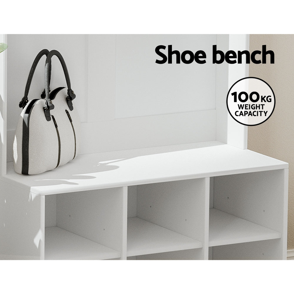 Max Shoe Rack Cabinet Hall Tree Coat Rack 180CM - White