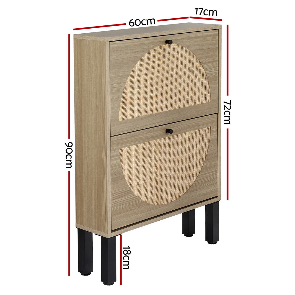 Lunar Shoe Rack Cabinet 2 Drawers Rattan 6 Pairs