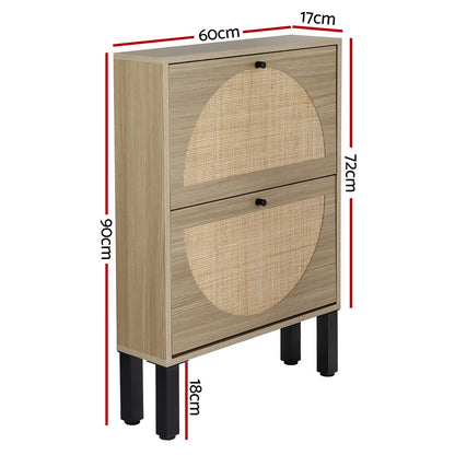 Lunar Shoe Rack Cabinet 2 Drawers Rattan 6 Pairs