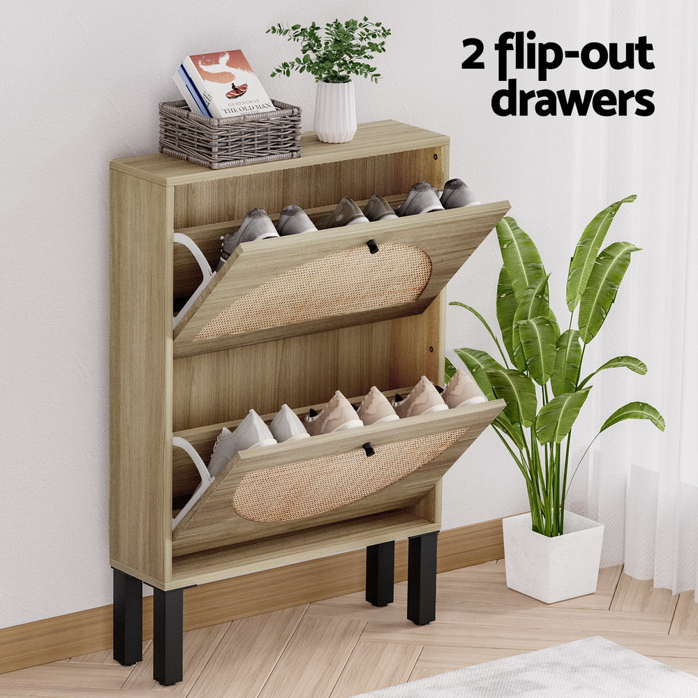 Lunar Shoe Rack Cabinet 2 Drawers Rattan 6 Pairs
