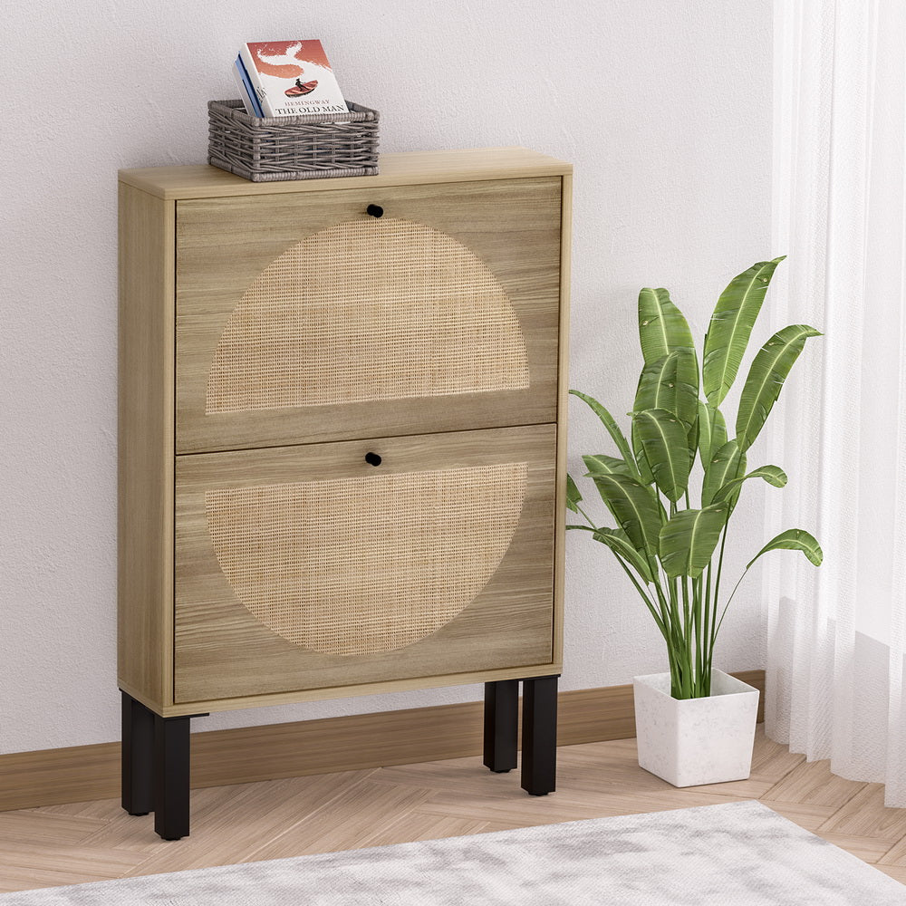 Lunar Shoe Rack Cabinet 2 Drawers Rattan 6 Pairs