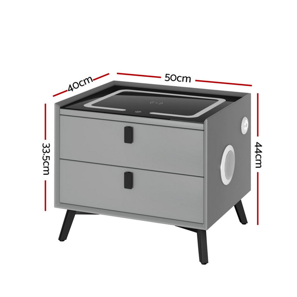 Aika Smart Bedside Table with Wireless Charging - Grey