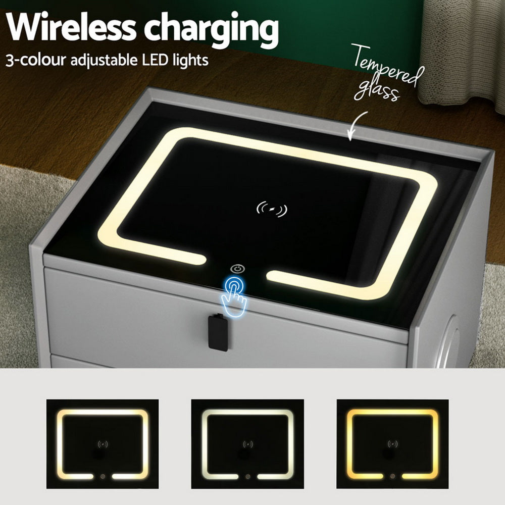 Aika Smart Bedside Table with Wireless Charging - Grey
