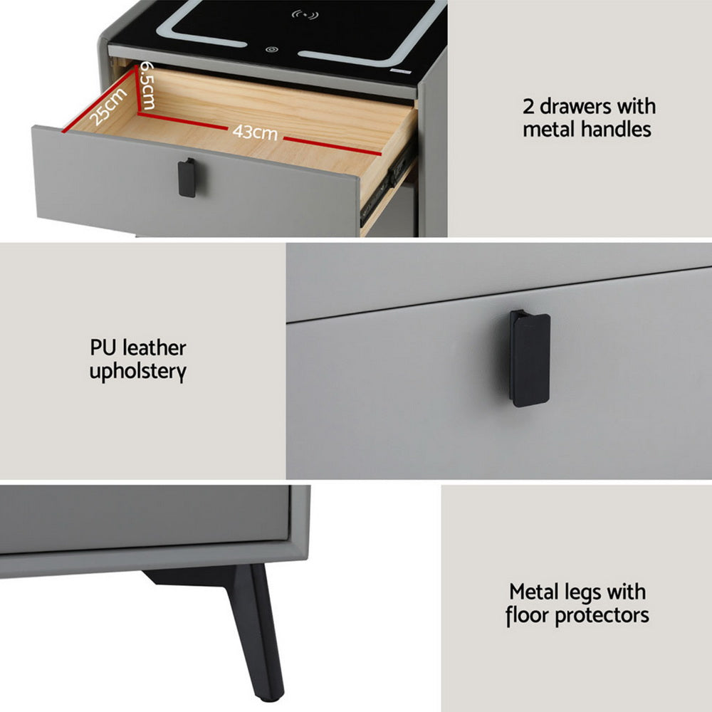 Aika Smart Bedside Table with Wireless Charging - Grey