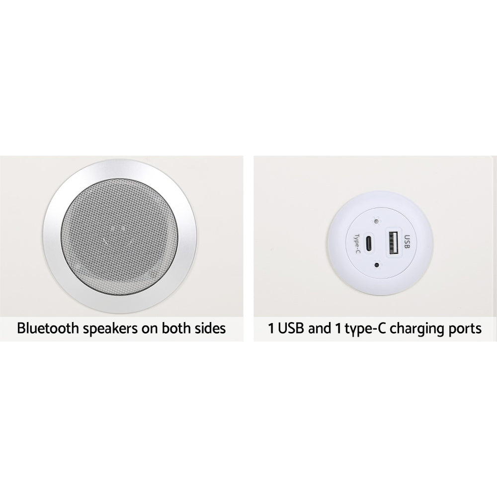 Aika LED Smart Bedside Table 2 Drawers with Wireless Charging Ports - White