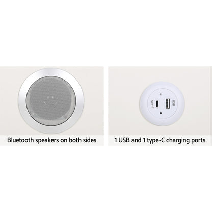 Aika LED Smart Bedside Table 2 Drawers with Wireless Charging Ports - White