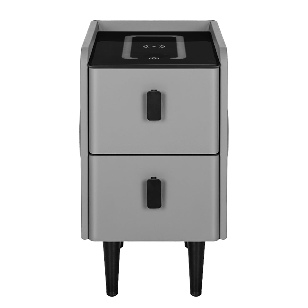 Aida LED Smart Bedside Table 2 Drawers with Wireless Charging Ports - Grey