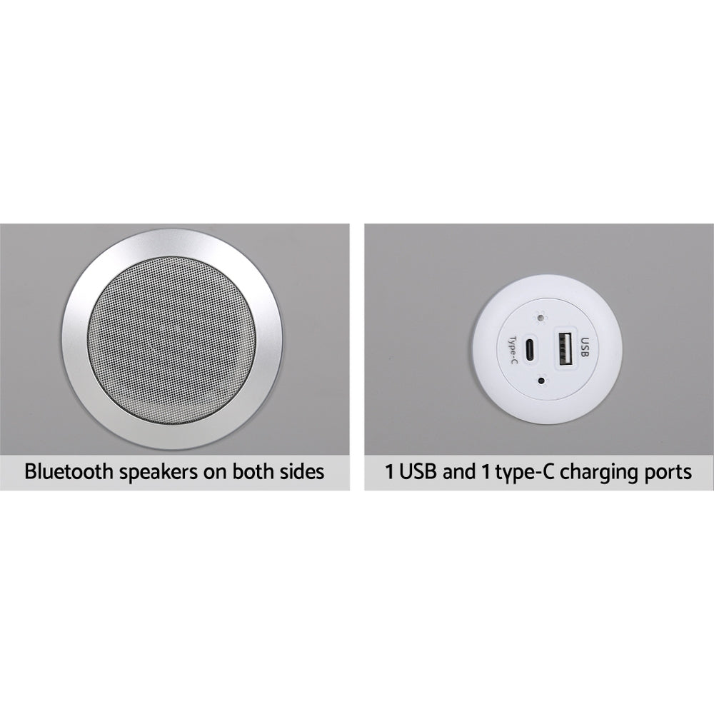 Aida LED Smart Bedside Table 2 Drawers with Wireless Charging Ports - Grey