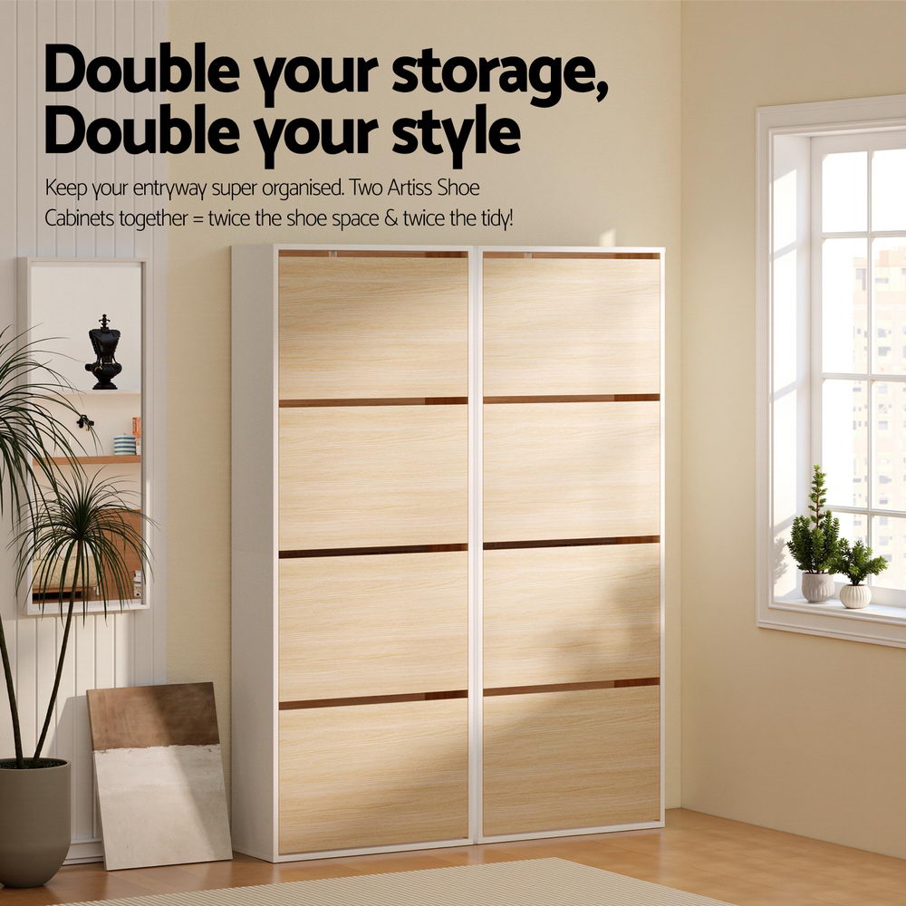 Shoe Rack Cabinet 24 Pairs Adjustable Shelf - Pine