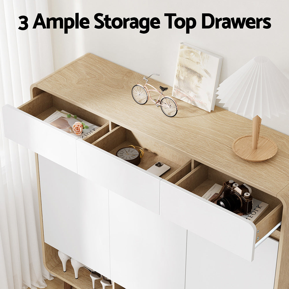 Shoe Rack Cabinet 25 Pairs Storage Cupboard - Pine & White