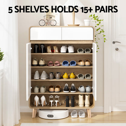 Shoe Rack Cabinet 20 Pairs Storage Cupboard - Pine & White