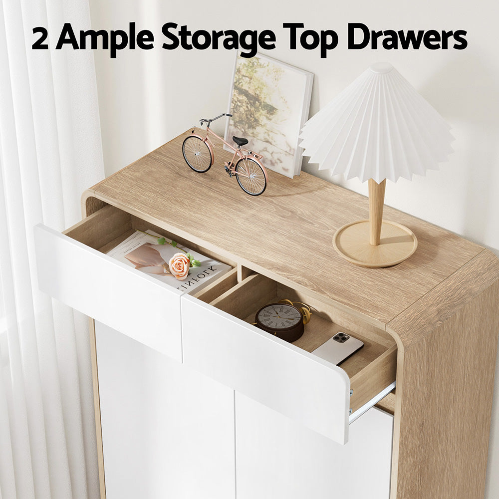 Shoe Rack Cabinet 20 Pairs Storage Cupboard - Pine & White