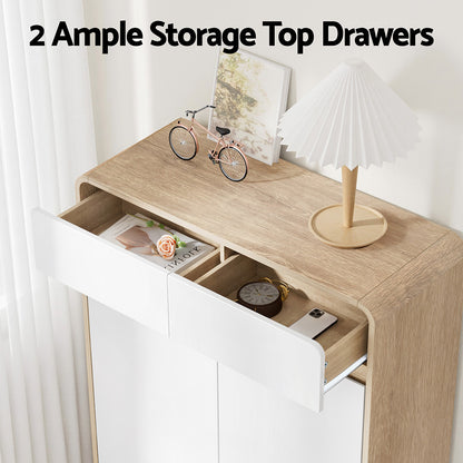 Shoe Rack Cabinet 20 Pairs Storage Cupboard - Pine & White